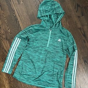 Adidas Green Half-Zip Hoodie with White Stripes